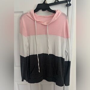 Women’s Large Hooded Long Sleeve Sweatshirt Pink White Gray